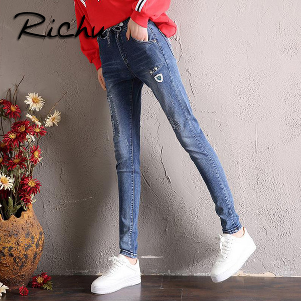 Richu full length jeans lady and students spring and summer skinny denim jeans elastic trousers female bottom clothes wholesale