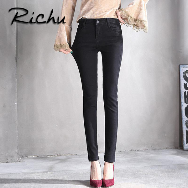 Richu Wholesale Ladies Stretch Ripped Sexy Skinny Jeans Women Mid Waiste Slim Fit Denim Pants Slim Denim Straight Biker Skinny Ripped Jeans