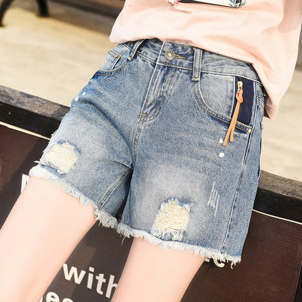 Women costumes shorts jeans loose big size washed pants for girls wholesale summer denim jeans ladies elastic trousers female bottom Richu