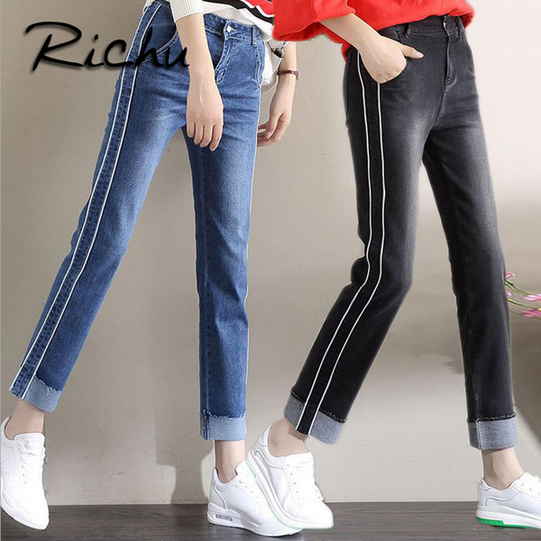 Ladies Stretch Ripped Sexy Skinny Jeans Women plus size Mid Waiste Slim Fit Denim Pants Slim Denim Straight Biker jeans with zipper fashion