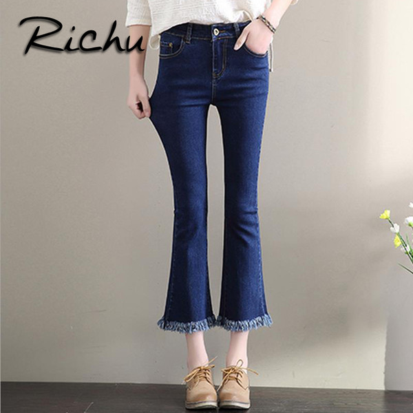 Richu Ladies Stretch Ripped Sexy girls loose Jeans Women plus size Mid Waiste Slim Fit Denim Pants Straight Biker jeans women with zipper