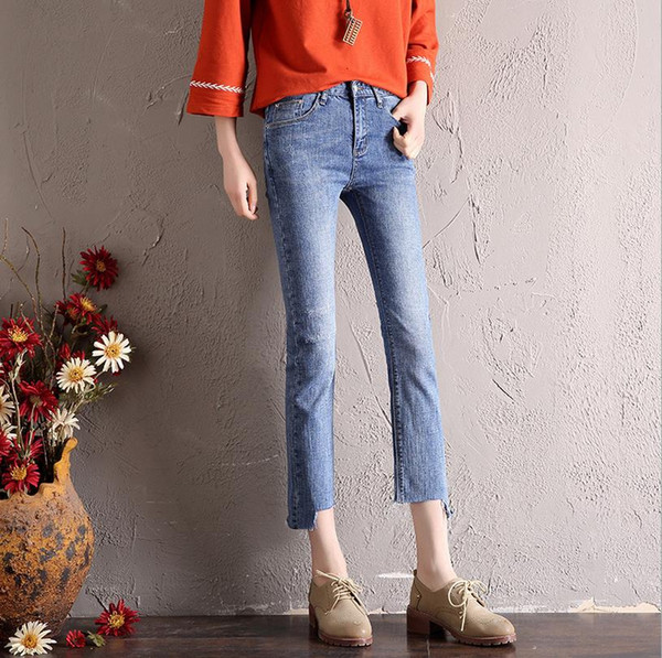 Young Lady Jeans holes Chothing Wholesale Skinny Jeans for Girls denim jeans elastic waist trousers female bottom Pants Elastic Wasit