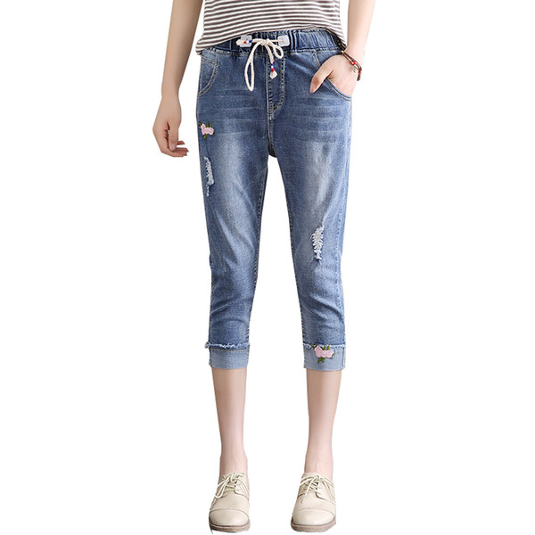 brand wholesale 2018 Fashion New Style Jeans mum capris Length pencil pants Mid-waist denim Jeans Skinny for Women's Jeans trousers girls