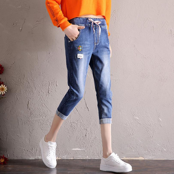 brand wholesale elastic waist Fashion New Style Jeans mun capris Length pencil pants Mid-waist denim Jeans Skinny for Women's Jeans trousers