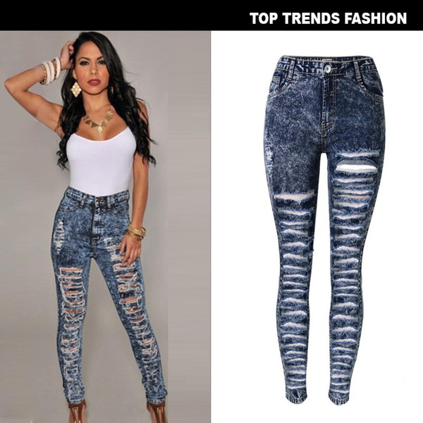 Beauty Garden Women Jeans Blue Denim Jeans Street Wear Sexy High Waist Slim Fit Skinny Pants Fashion Trousers Club Party Bottoms