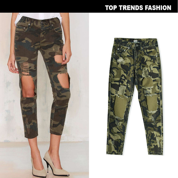 Beauty Garden 2019 Women Camouflage Jeans High Street Wear Womens Casual Hole High Waist Slim Fit Pencil Pants Fashion Chic Trousers