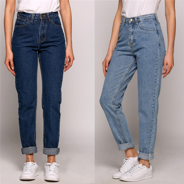 Jeans women's solid vintage high waist washed harem ankle-length skinny denim pants Elastic Trouser New Plus Size JC067