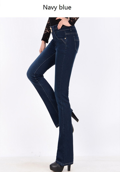 Slender Lady Full Length High Waist jean pants Women Flare zipper Elastic Softener Denim Office Lady Pants Size 26-34