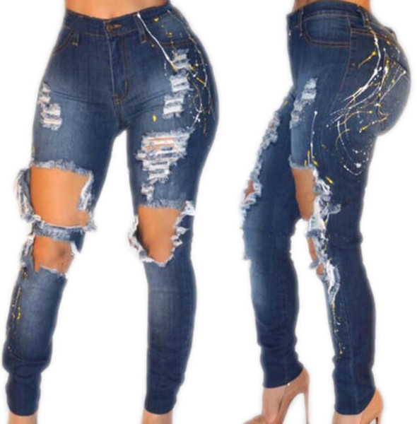 2017 Fashion Women Ladies High Waist Slim Skinny Jeans Stretch Pencil Denim Pants Summer Ripped Jeans For Women Plus Size