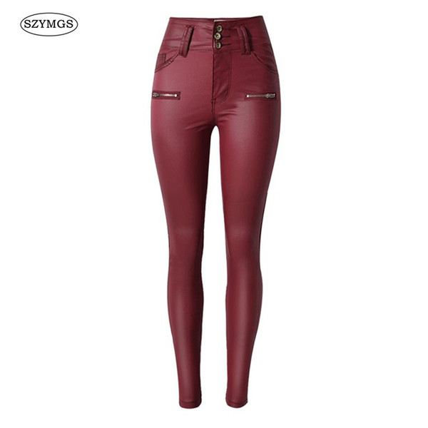 SZYMGS Elastic red Coated jeans woman Pencil Pants high waist jeans for women denim jean pants skinny woman pantalon femme