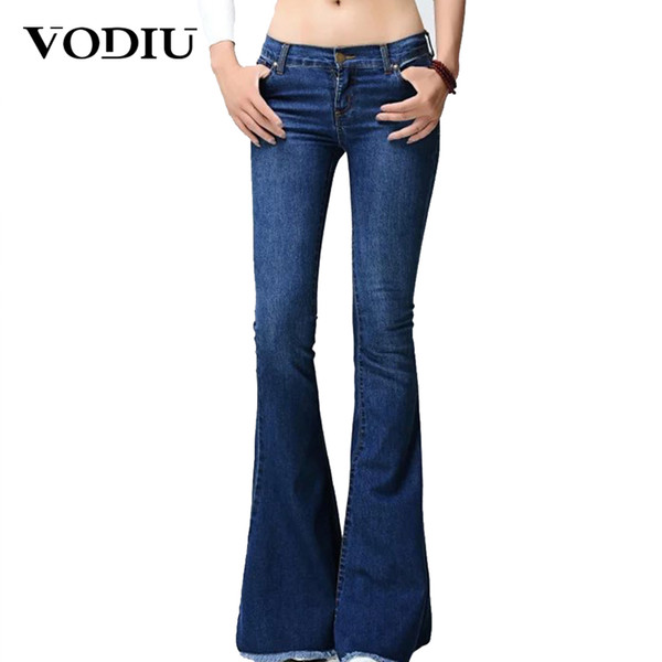 Women Jeans Middle Waist Plue Size Slim Elastic Flares For Ladies Female Pure Color Casual Wide Leg Pants Summer Women Jeans