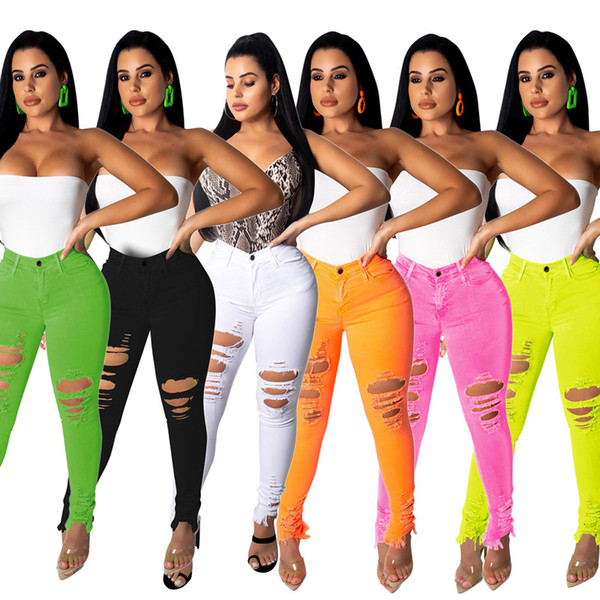 Women's Jeans New stylish Pocket ripped zipper pencil jeans Denim leggings pants Zipper Fly Mid waist fashion Plus size summer clothes 286