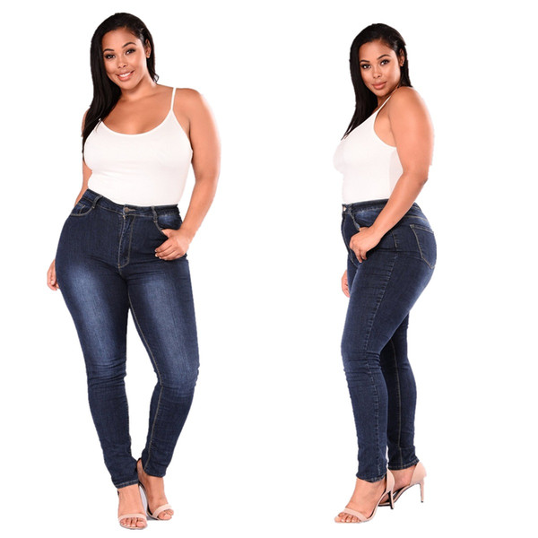 Women's Plus Size Hole High Waist Jeans Stretchy Bleached Casual Solid Color Denim Pants Mom Push Up Jeans 2XL-7XL