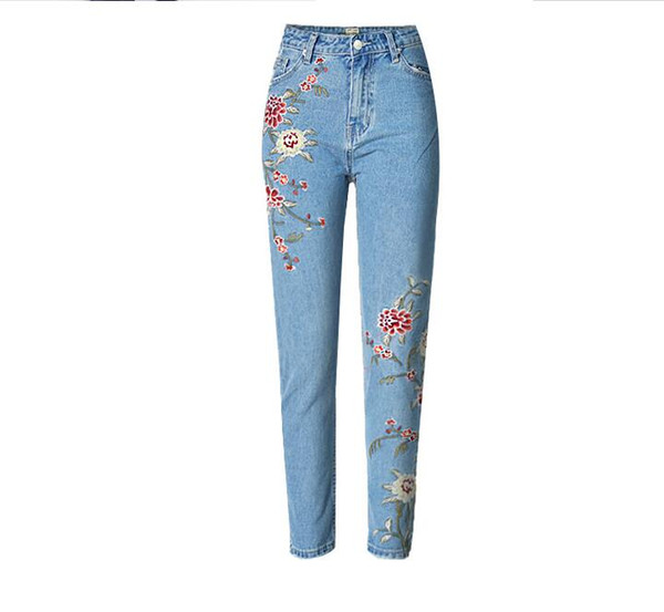 Autumn Skinny Jeans Embroidered Flowers Boyfriend Jeans Women High Waist Plus Size Retro Denim Jeans Mujer Stretch Biker Female