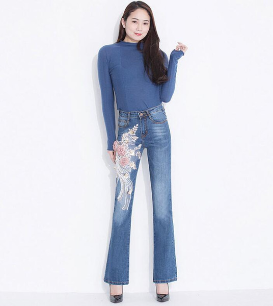 Women Jeans 2018 Spring Soft Pencil Denim Pants High Waist Skinny Mom Embroidery Jeans Classic Femme Trousers