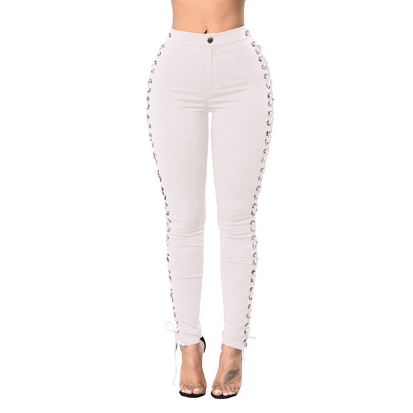 Sexy jeans Vintage 2018 Spring Summer White Boyfriend Ladies Jeans Push Lace Up Skinny Denim Jeans Pants