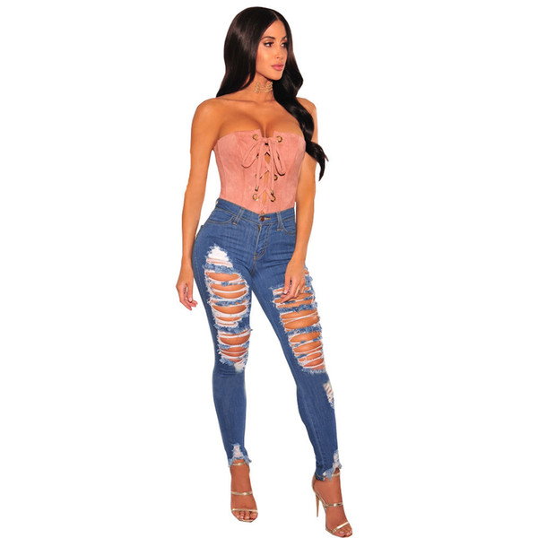 Ripped Jeans For Women Blue Hole Plus Size Jeans  Ladies Destroyed Skinny Jeans Femme