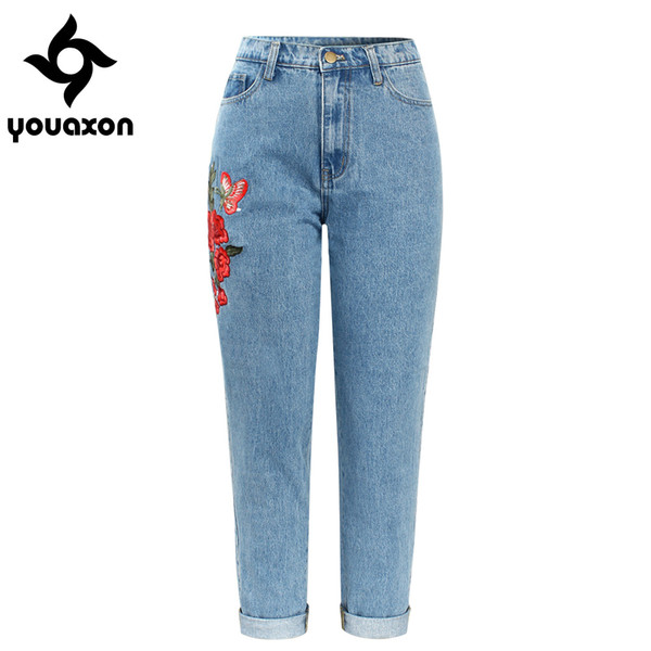 2121 Youaxon High Waisted Boyfriends Mom Jeans With Embroidery Women`s New Vintage Denim Pants Jeans For Women Jean