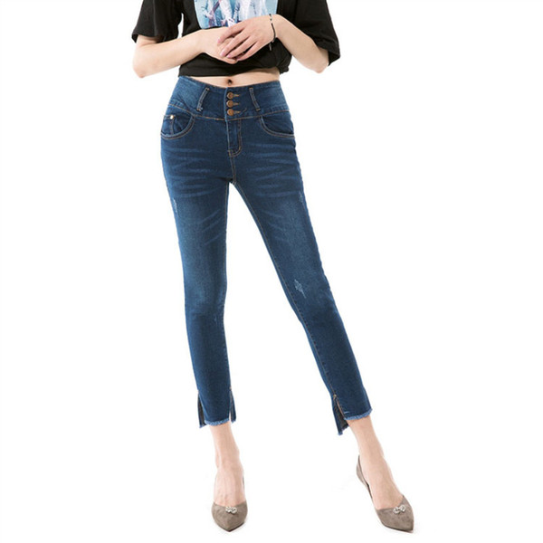 Large size skinny jeans woman high waist woman plus up stretch waist blue denim pencil pants