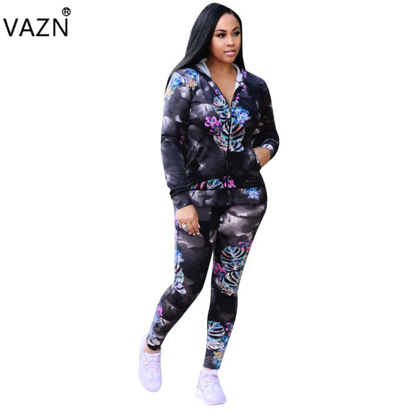 VAZN Women 2018 Hot Fashion Casual Jumpsuit Full Sleeve Print Jumpsuit Novelty Sexy Long A7526L