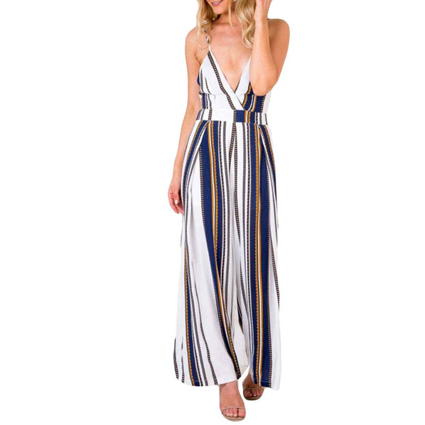 2019 Summer Women Modern Lady Striped Side Spliced High Waist Skinny Long Jumpsuits Lady Off Shoulder Sexy Bodycon Bodysuits