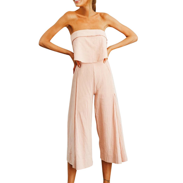 jumpsuits for women long pants casual Lady Strappy ruffles slash neck Soild Loose Long Trouser Playsuits Jumpsuit Rompers