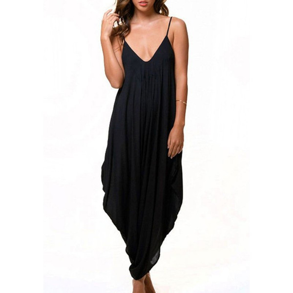 Wholesale- Women's V Neck Loose Baggy Fit Summer/Beach/Party Jumpsuit Romper Harem Suit