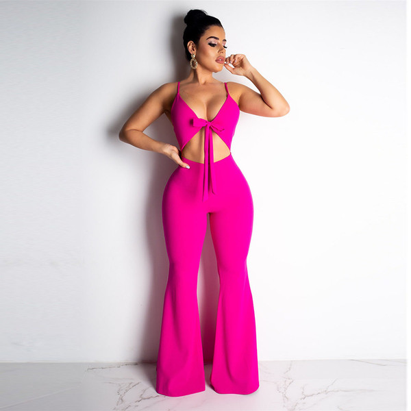 Adogirl Women Hollow Out Halter Long Trousers Jumpsuit Sleevseless Flares Lace Up Rompers Party Clubwear For Female Appaerl