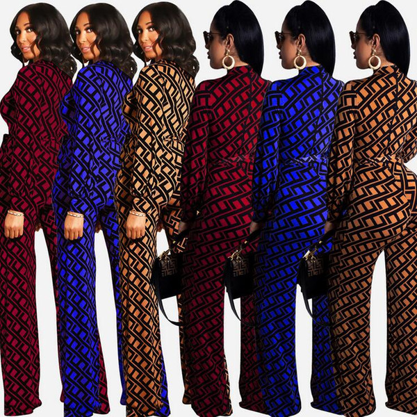 2019 cross-border European and American women's clothing printed wide-leg jumpsuit nightclub with belt positive and negative wear