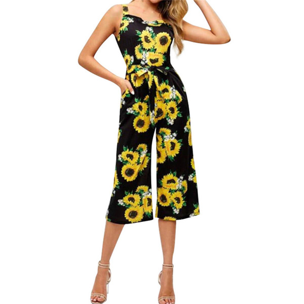 overall women rompers Sunflower Jumpsuit Camisole Sexy Sleeveless Bodysuit Casual Daily Club Beach Playsuit Overalls M4