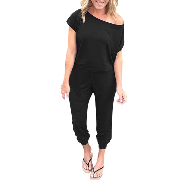 Rompers womens jumpsuit long pants Women Pocket Off Shoulder Short Sleeve Rompers Jumpsuit Long Playsuit bodysuit 300503
