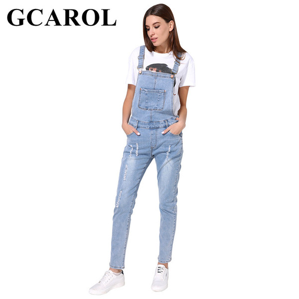 GCAROL 2018 New Arrival Women Ripped Denim Jumpsuits High Quality Braces cowboy Light Blue Basic Overall For 4 Season