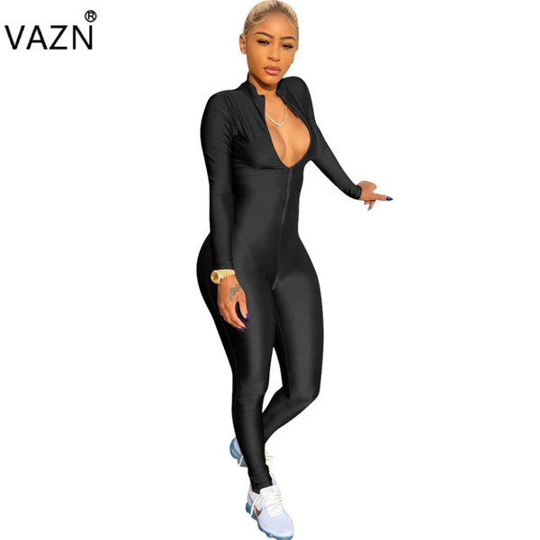 VAZN New Women Fashion Elegant 2018 Bodycon Jumpsuit Full Sleeve Long Jumpsuit V-Neck Sexy 3384