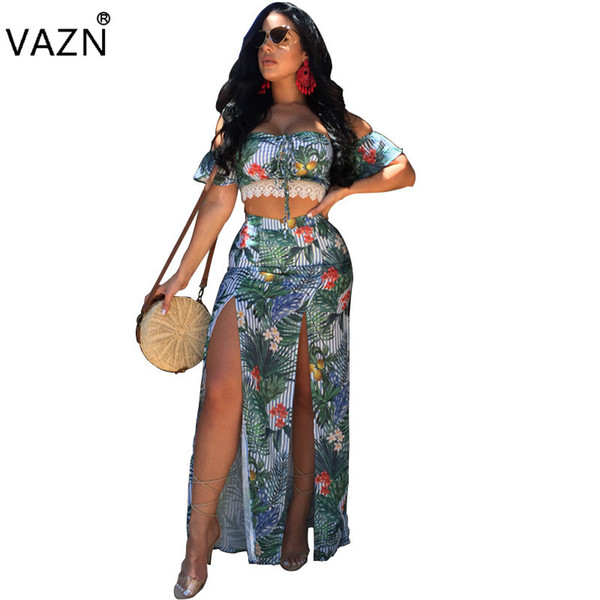 VAZN 2018 New Fashion High Quality Casual Jumpsuit Sexy Strapless Print Rompers Overalls For Women 1868