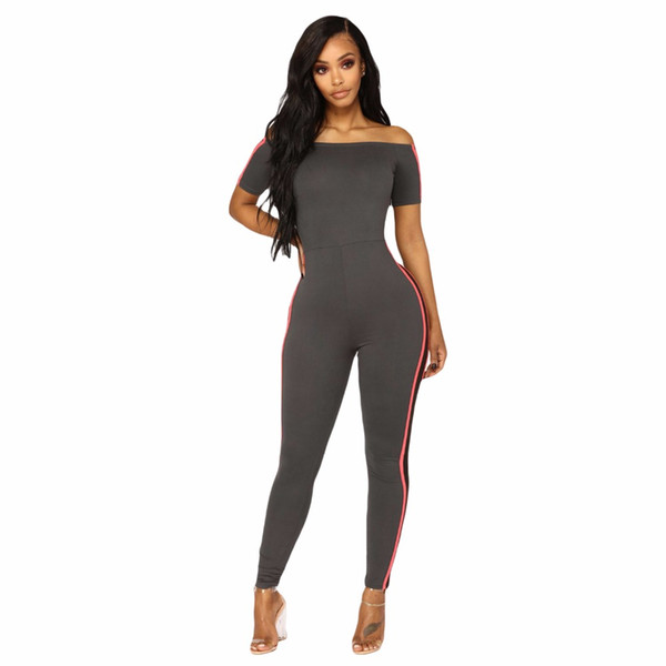 2018 Fashion Short Sleeve Rompers Womens Jumpsuit Skinny Long Pant Grey Bodycon Jumpsuits Women Clothes M733