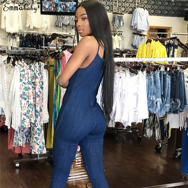 New Fashion Womens Bandage Denim Jumpsuit Sleeveless High Waist Ladies Bodycon Long Straps Jumpsuit Rompers Trousers