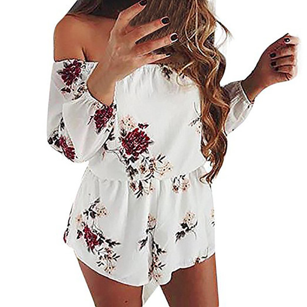 Spring Women Jumpsuit Long Sleeve Slash Neck Chiffon Short Jumpsuits Floral Print Bodysuit S-5XL Plus Size Vadim Playsuit Romper