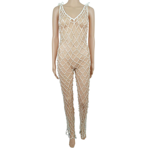 MUQGEW Sexy Club Printing Rompers Women Sexy Crochet Beach Cover Up Fishnet Sarong Wrap Bikini Handmade Smock#G4