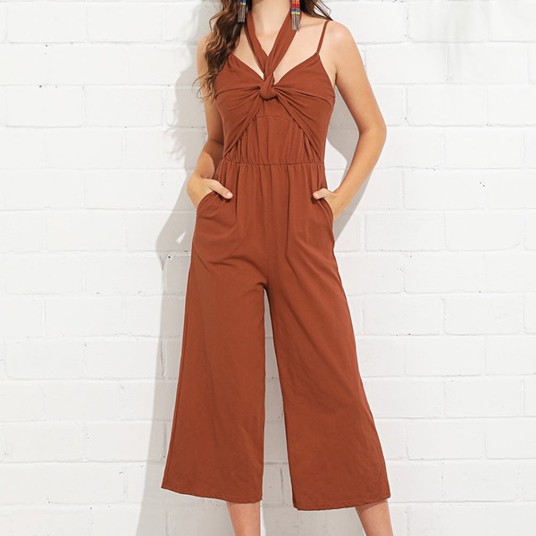 Halter Jumpsuit Women Rompers Summer 2019 New Ladies Office Work Wear Overalls For Women Wide Leg Backless Playsuit Long Pant