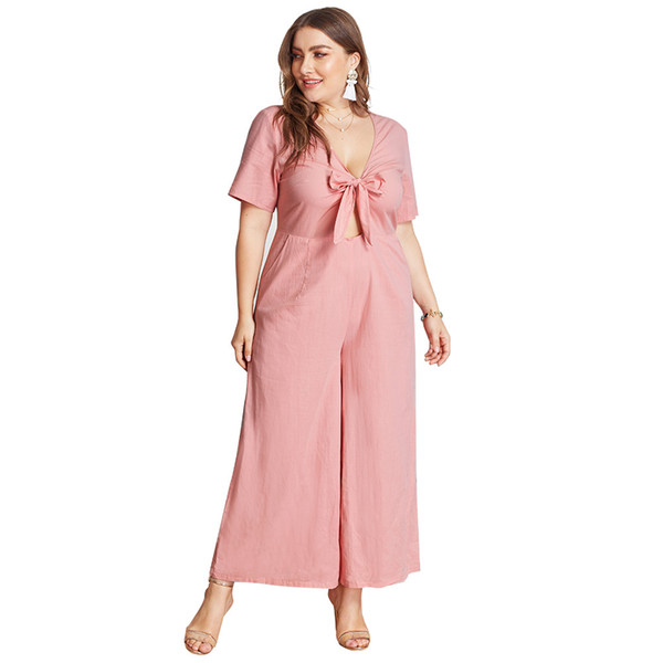 2019 new arrival summer women straight casual plus size long jumpsuit XL-4XL