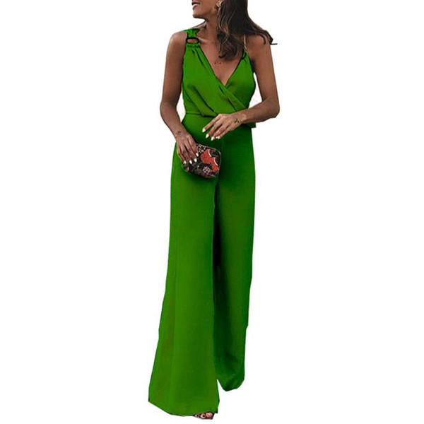 Sexy Off Shoulder Party Straps Jumpsuit Women Wide Leg Long Pants Solid Rompers V-Neck Elegant Jumpsuits For Women 2018 WS8766M