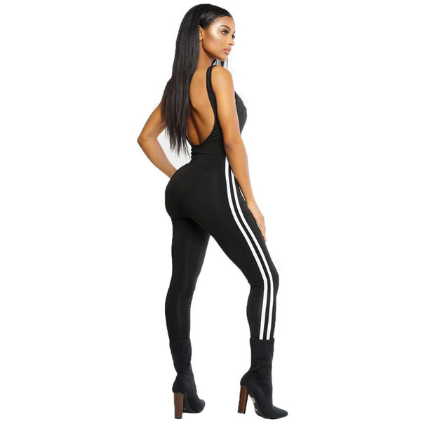 Women Sexy Backless Jumpsuits 2017 Fashion Autumu Skinny Sleeveless Striped Rompers Jumpsuit Female Bodycon Overalls Vestidos