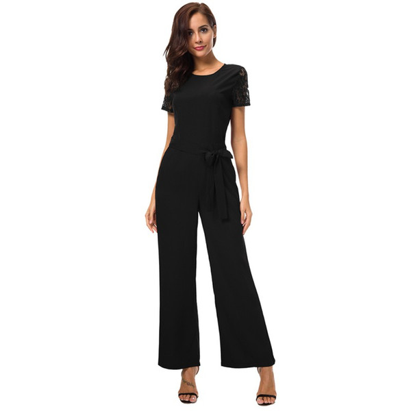 Women Jumpsuit Long Pants Women Rompers Hollow Out Ladies Solid Elegant Female Lace Short-sleeved Backless Jumpsuits Overalls