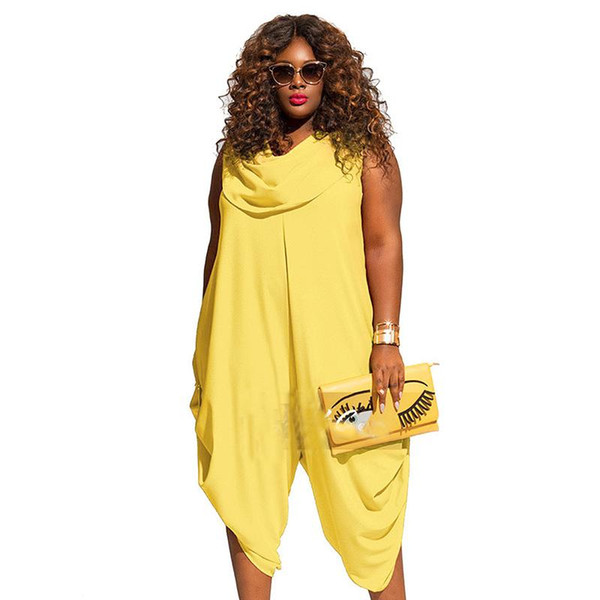 Yellow Red White Sexy Plus Size 4XL 5XL Jumpsuits and Rompers for Women 2018 Summer Bodysuit Loose Sleeveless Playsuit Overalls