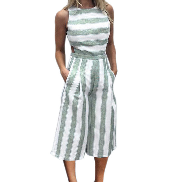 JAYCOSIN S-XL strappy bodysuit Women Sleeveless Striped Jumpsuit Casual Clubwear Wide Leg Pants Outfit pants with straps z0110