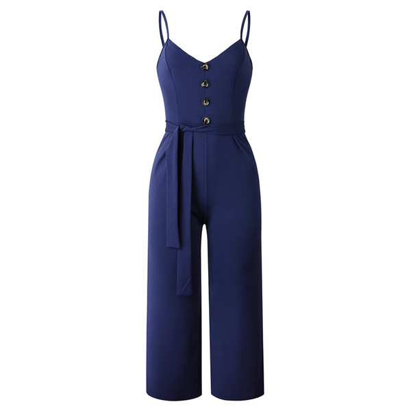 Sleeveless Decorative Buttons Trousers Sling Ladies Casual Long Pants Women Jumpsuit Sexy Summer Fashion Playsuit Suspenders