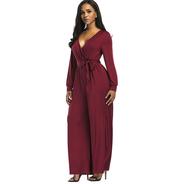 Clocolor women jumpsuits rompers overalls trousers plus size pants sexy v neck see through tops long sleeve slim lace jumpsuits