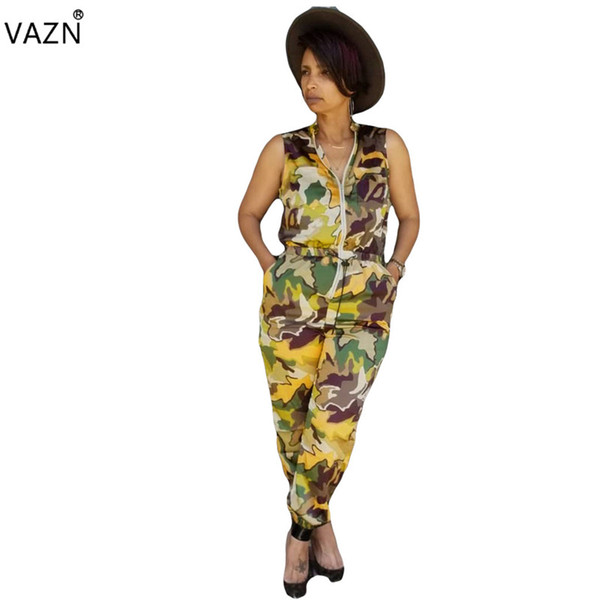 VAZN Hot Sale High Street Casual Style Women Romper Camouflage Tank Sleeve Bodycon Overalls Age Reduction Jumpsuits DAN8135