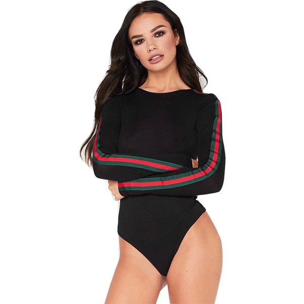 Rompers womens jumpsuit autumn summer bodysuits new sexy striped patchwork skinny romper vestidos de festa OYM0654
