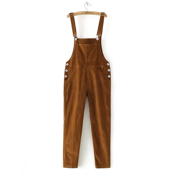 2017 Spring Womens Suspenders Corduroy Jumpsuit Autumn Loose overalls Women Pure Color Rompers pants for Female 120604